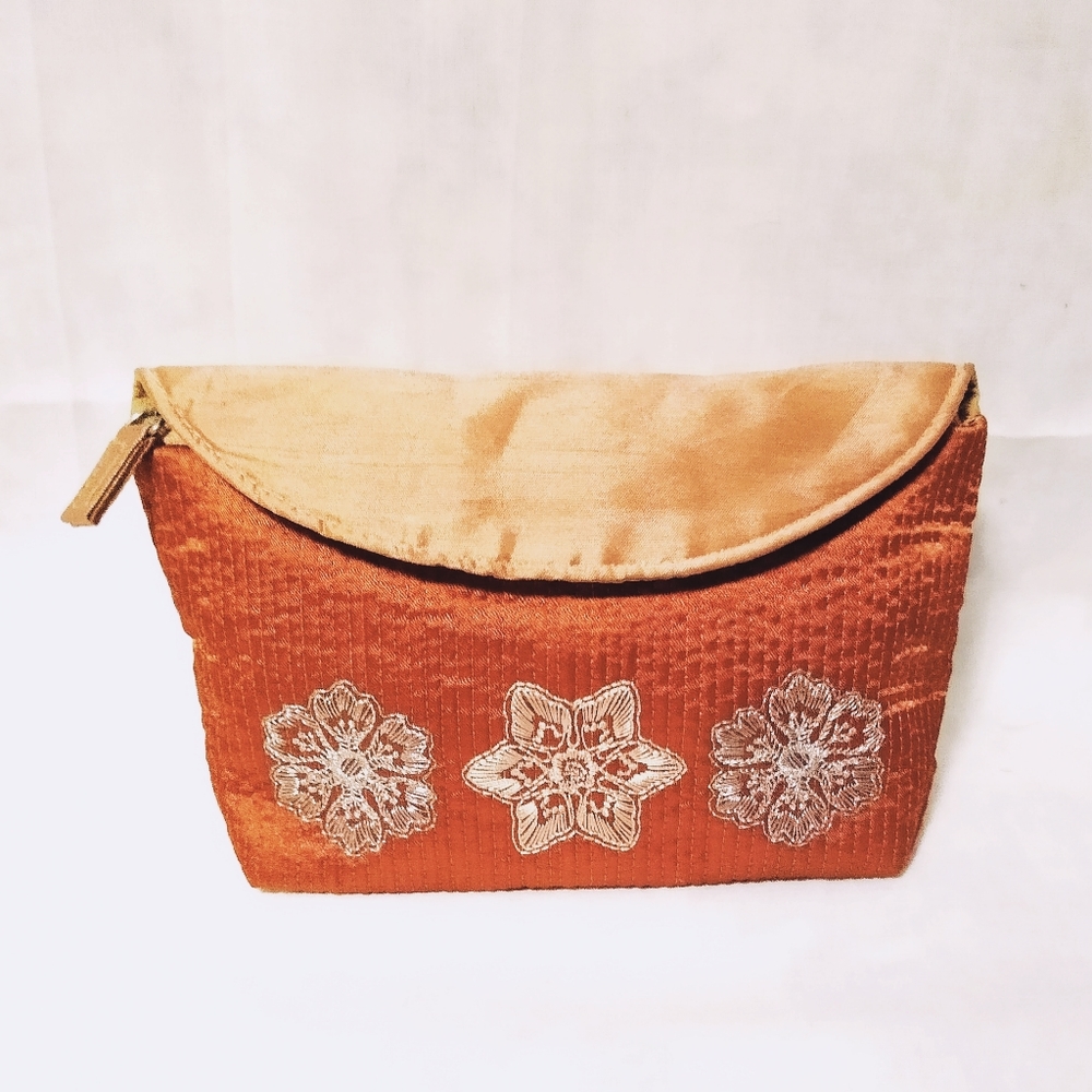 Satin Pouch/Cosmetic Bag Orange Coral